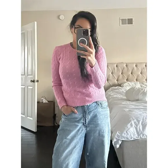Polo Ralph Lauren Cashmere Sweater Small Medium Cable Pink Long Sleeve Crewneck - Picture 2 of 7